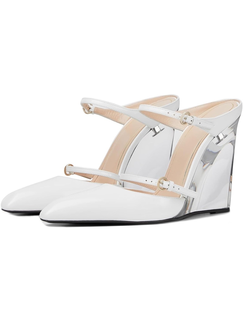 White Pointed-Toe Strappy Wedge Heels
